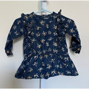 Delia's Baby Chambray Floral Dress 90s Y2K 3 - 6 Months EUC Ruffle Detail